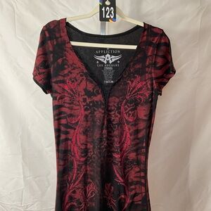 Affliction Women's Crimson and Ebony Short Sleeve Tee